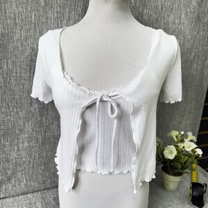Mixed Threads White Ribbed Crop Top Juniors M Tie Front Ruffle Cami 2-in-1 Layer